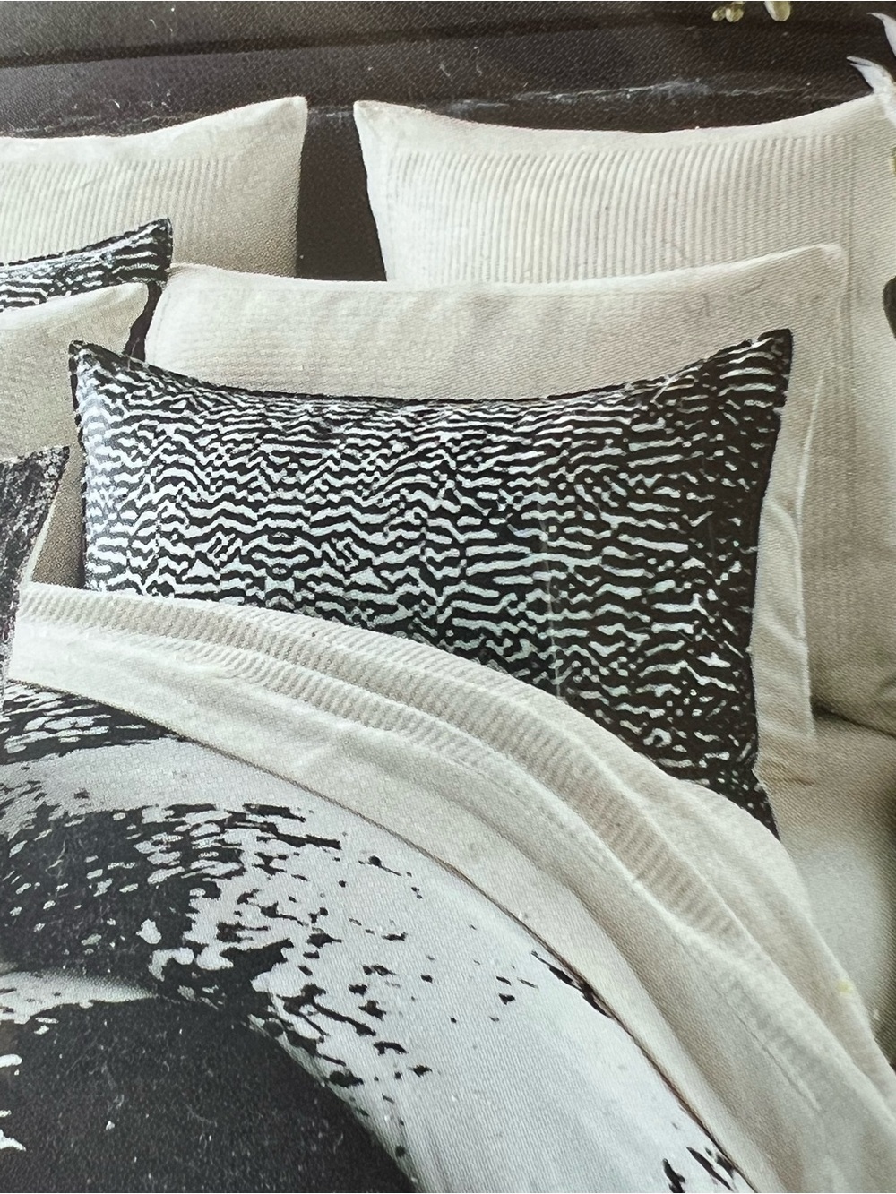 Two Donna Karan Black and Cream Decorative Pillow - 2 King Shams